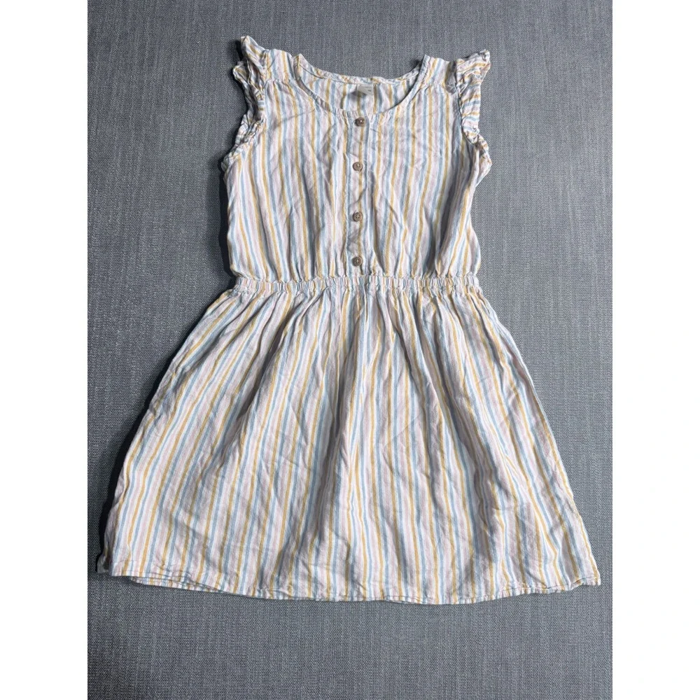 OshKosh Bgosh Girls Size 10 Striped Sleeveless Ruffle Button Front Dress Pastel